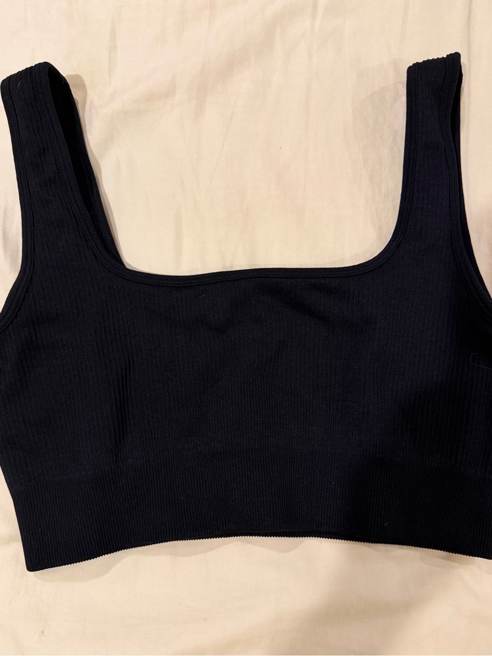 Classic Ribbed Scoop Neck Bralette - Black